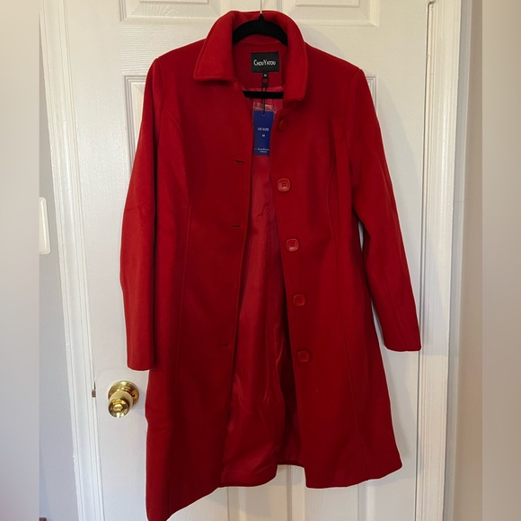 Chou Yatou Jackets & Blazers - Chic Red Pea Coat